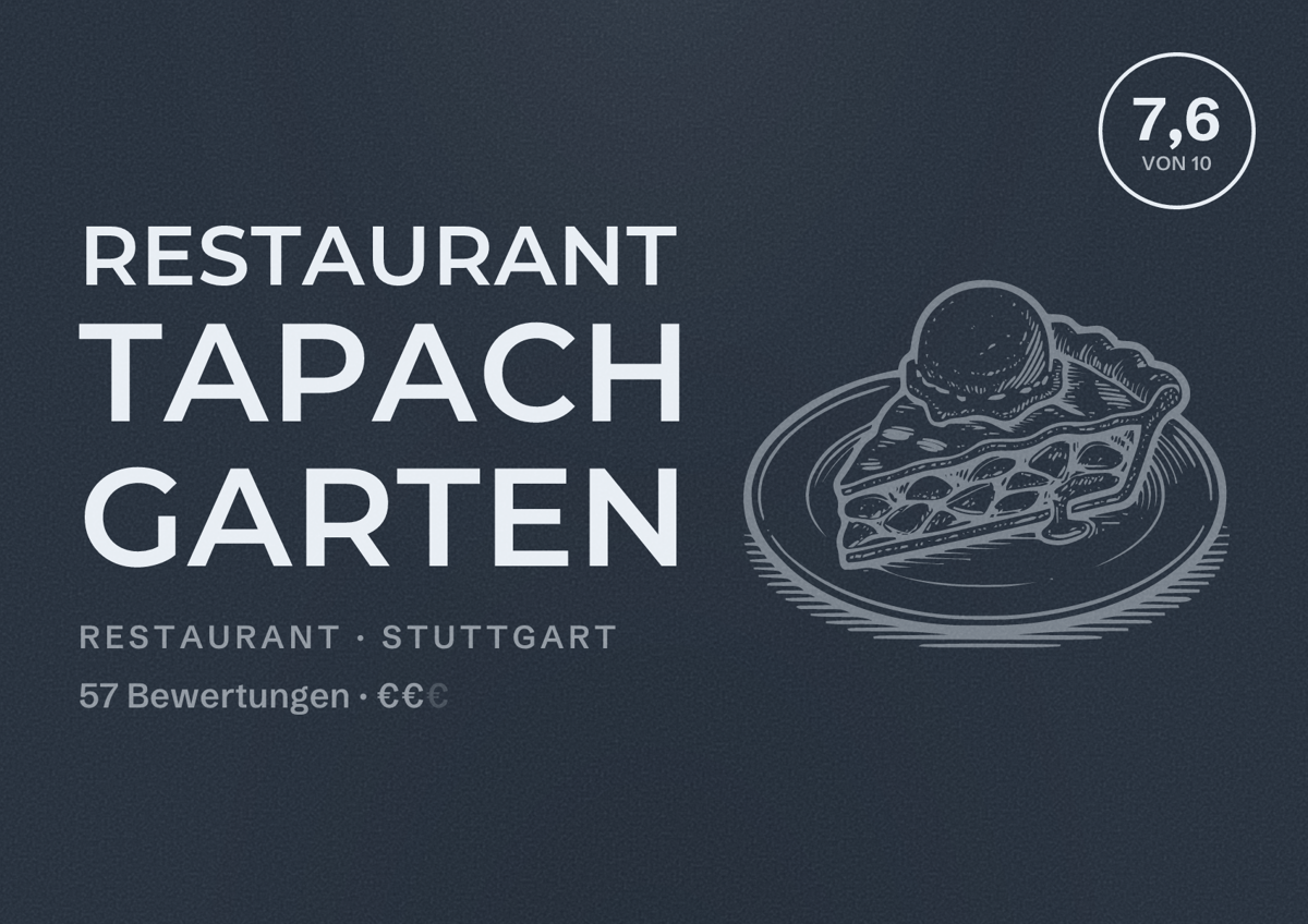 Illustriertes Poster von Restaurant Tapach Garten, Restaurant in Stuttgart: Bewertung 7,6 von 10 aus 57 Bewertungen, Preisniveau €€