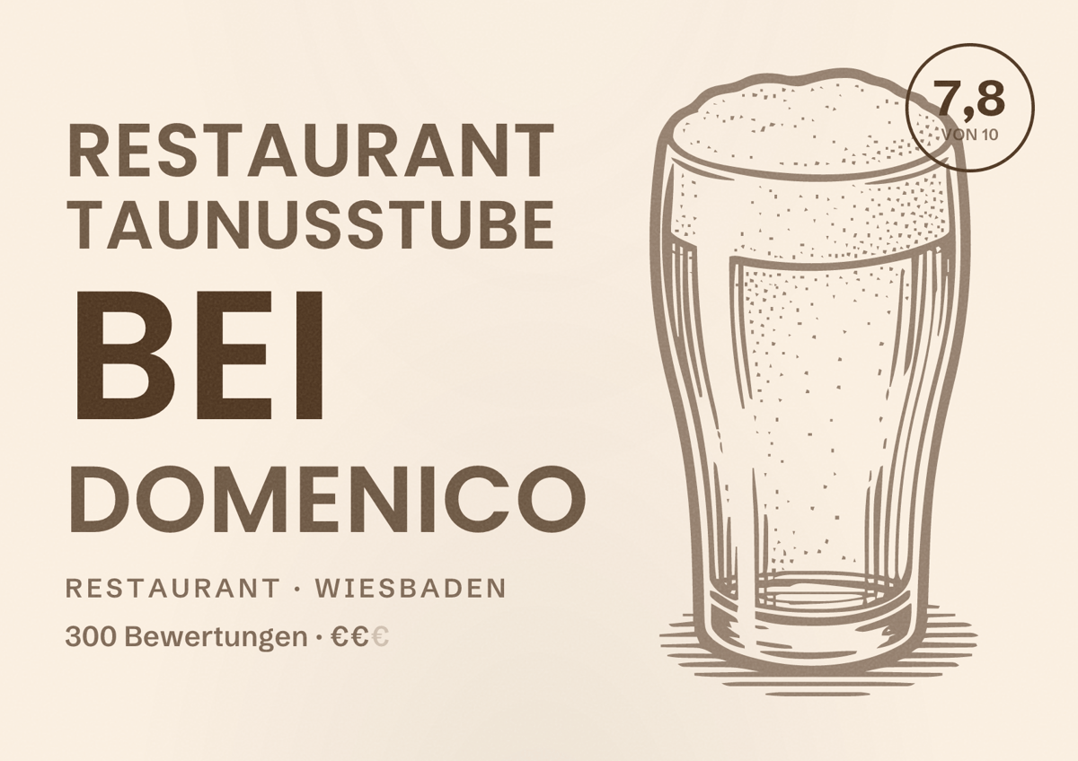 Illustriertes Poster von Restaurant Taunusstube bei Domenico, Restaurant in Wiesbaden: Bewertung 7,8 von 10 aus 300 Bewertungen, Preisniveau €€