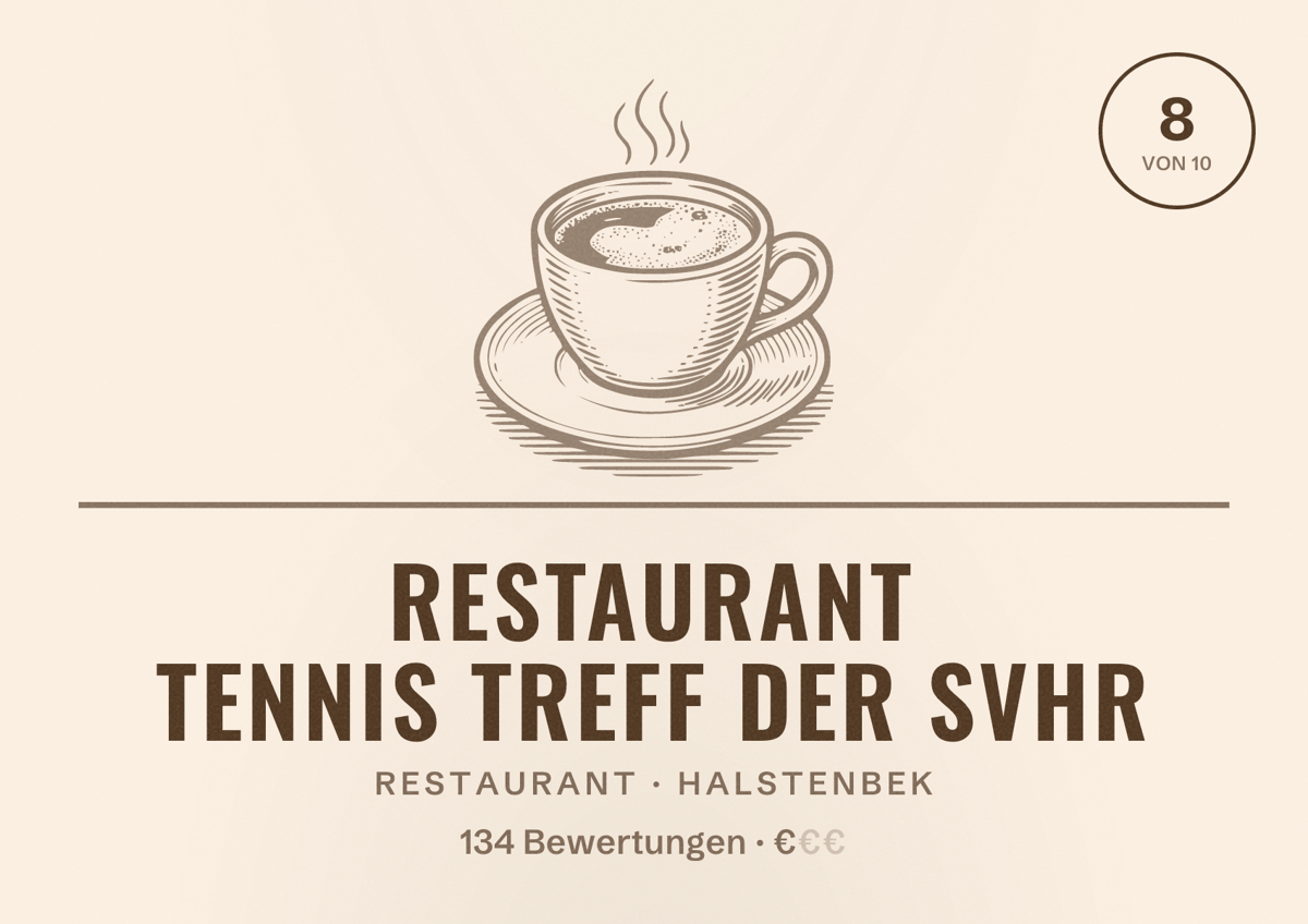 Illustriertes Poster von Restaurant Tennis Treff der SVHR, Restaurant in Halstenbek: Bewertung 8 von 10 aus 134 Bewertungen, Preisniveau €