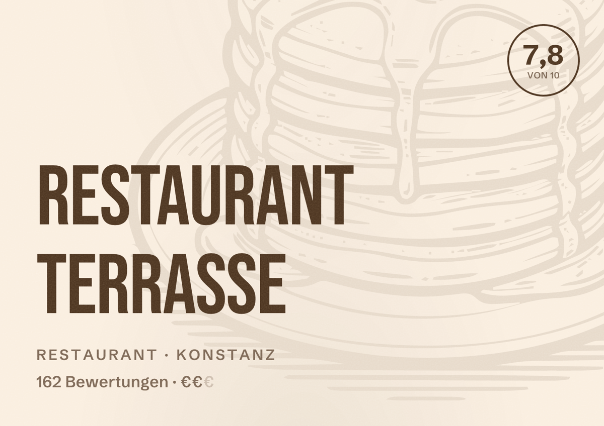 Illustriertes Poster von Restaurant Terrasse, Restaurant in Konstanz: Bewertung 7,8 von 10 aus 162 Bewertungen, Preisniveau €€