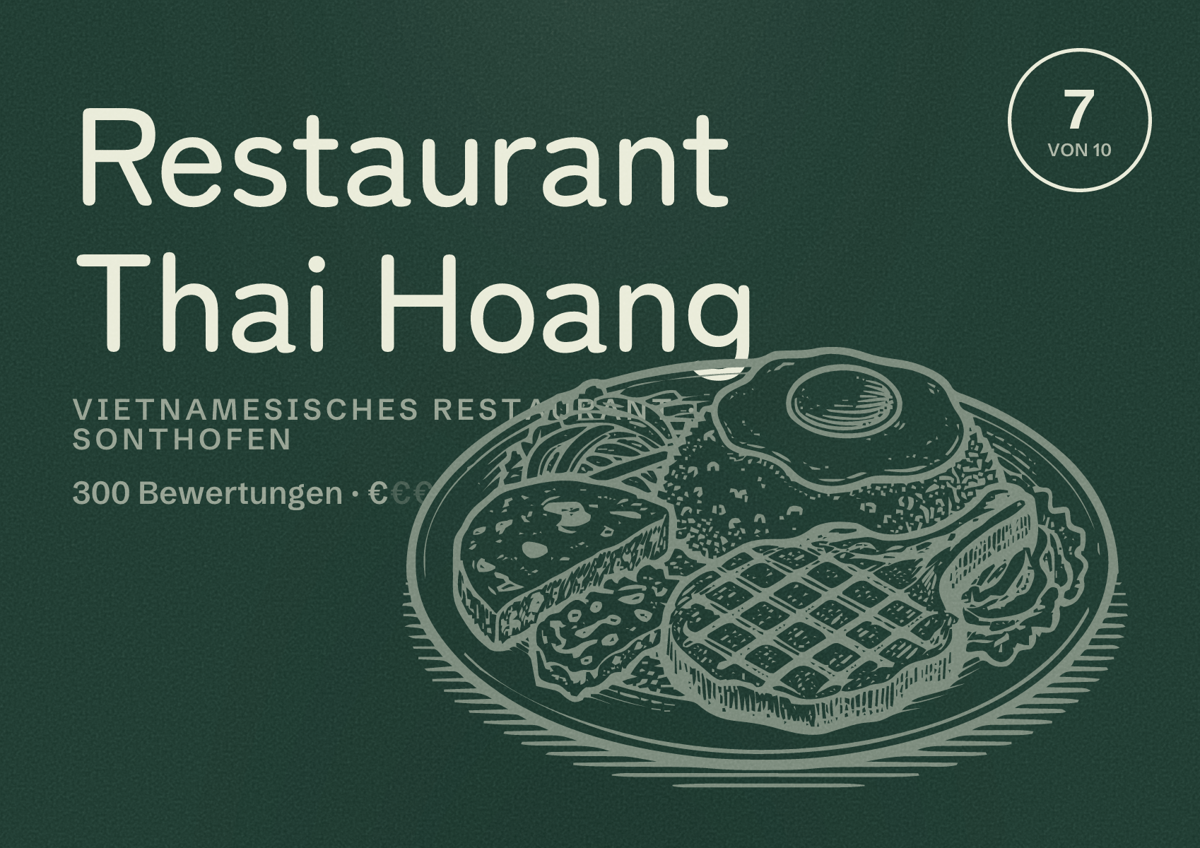 Illustriertes Poster von Restaurant Thai Hoang, Vietnamesisches Restaurant in Sonthofen: Bewertung 7 von 10 aus 300 Bewertungen, Preisniveau €