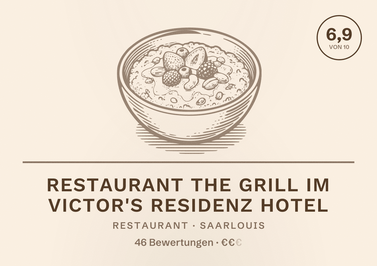 Illustriertes Poster von Restaurant The Grill im Victor's Residenz Hotel, Restaurant in Saarlouis: Bewertung 6,9 von 10 aus 46 Bewertungen, Preisniveau €€