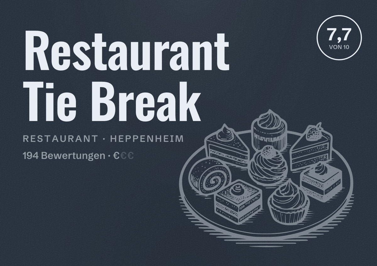 Illustriertes Poster von Restaurant Tie Break, Restaurant in Heppenheim: Bewertung 7,7 von 10 aus 194 Bewertungen, Preisniveau €