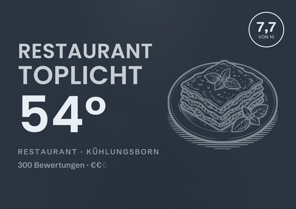 Illustriertes Poster von Restaurant Toplicht 54°, Restaurant in Kühlungsborn: Bewertung 7,7 von 10 aus 300 Bewertungen, Preisniveau €€
