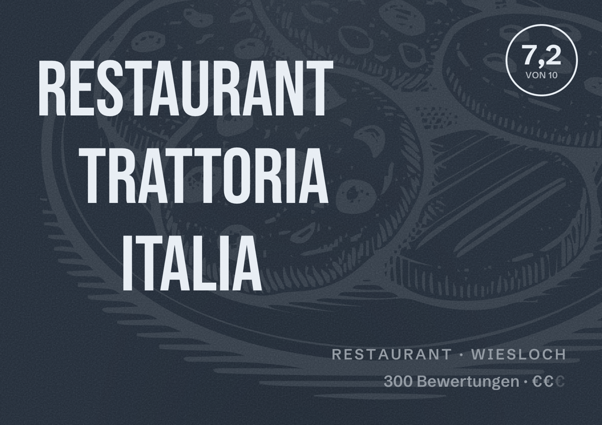 Illustriertes Poster von Restaurant Trattoria Italia, Restaurant in Wiesloch: Bewertung 7,2 von 10 aus 300 Bewertungen, Preisniveau €€