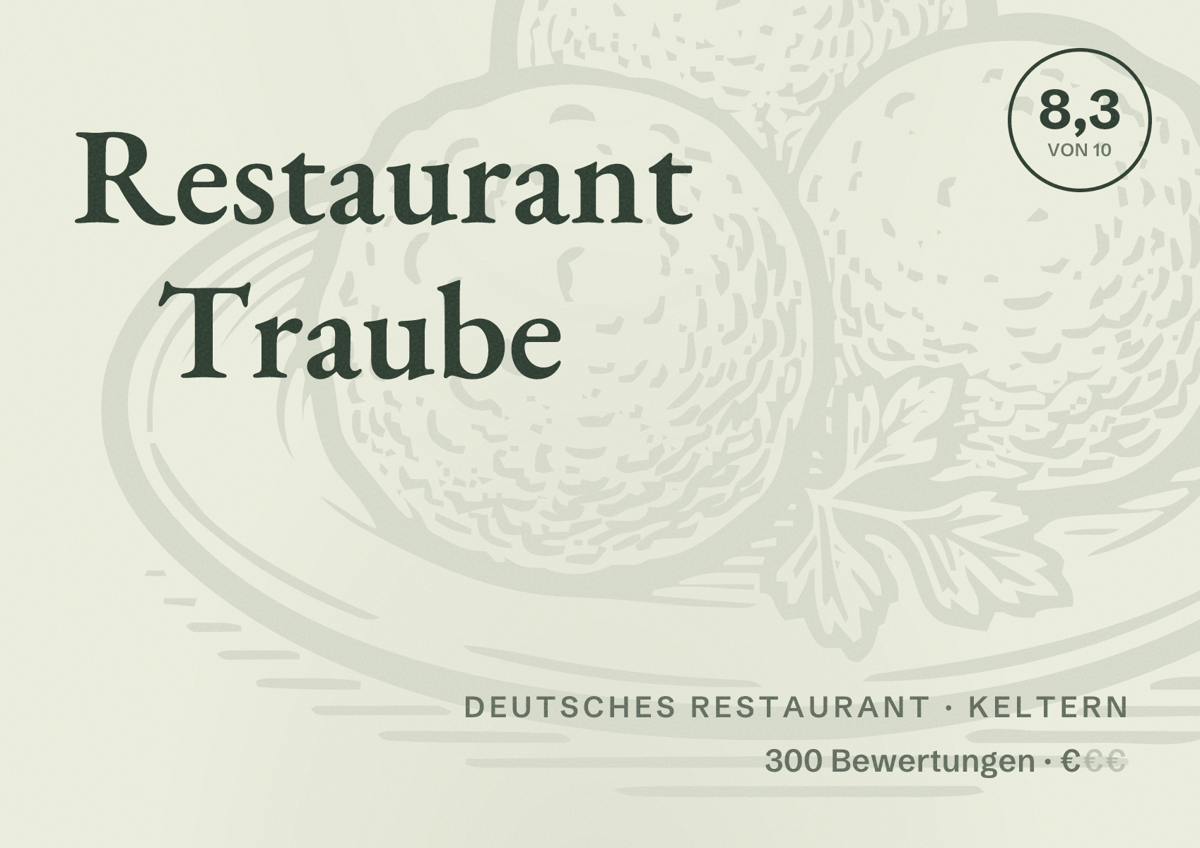 Illustriertes Poster von Restaurant Traube, Deutsches Restaurant in Keltern: Bewertung 8,3 von 10 aus 300 Bewertungen, Preisniveau €