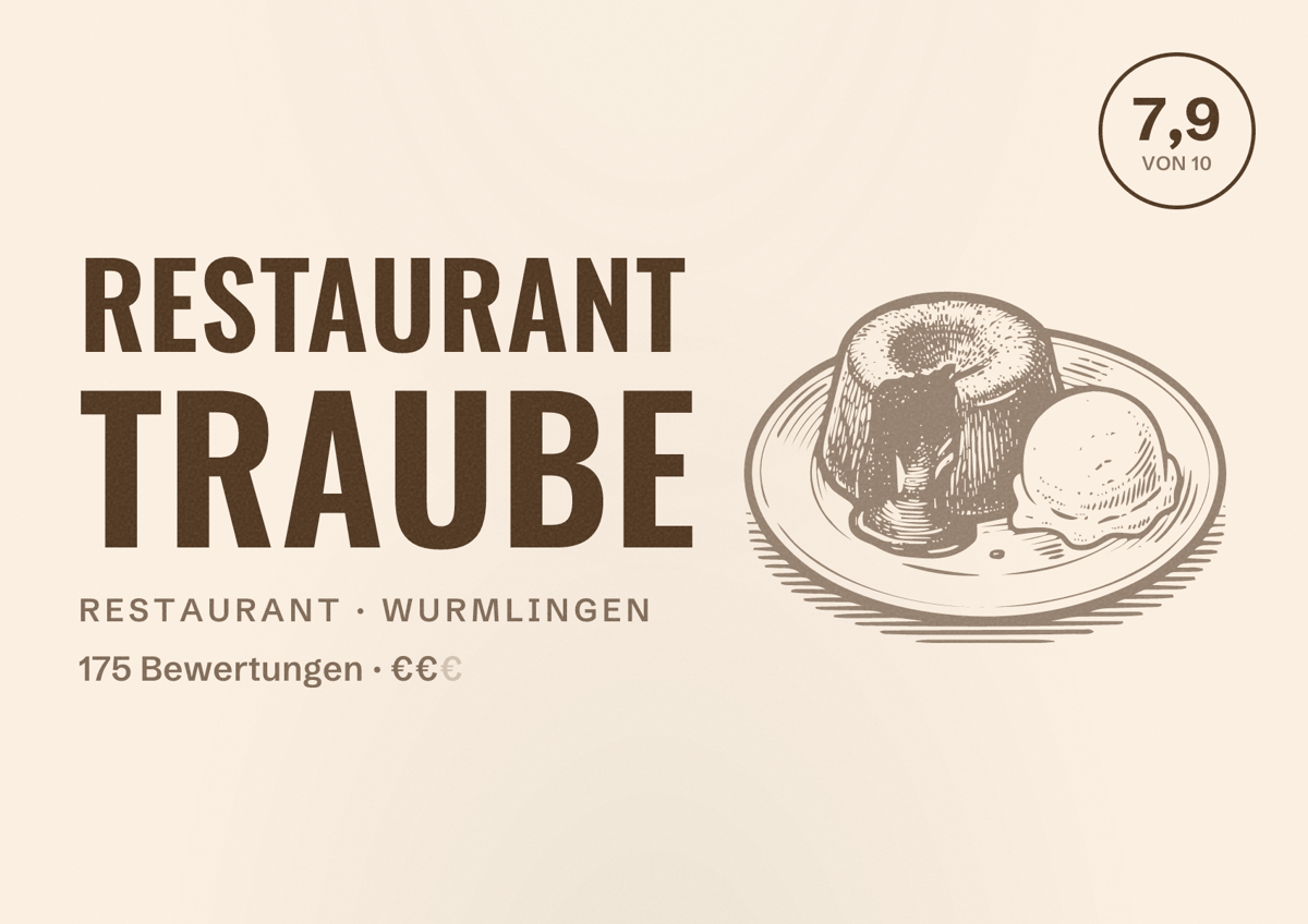 Illustriertes Poster von Restaurant Traube, Restaurant in Wurmlingen: Bewertung 7,9 von 10 aus 175 Bewertungen, Preisniveau €€