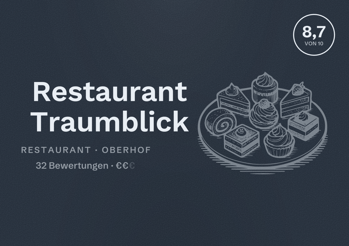 Illustriertes Poster von Restaurant Traumblick, Restaurant in Oberhof: Bewertung 8,7 von 10 aus 32 Bewertungen, Preisniveau €€