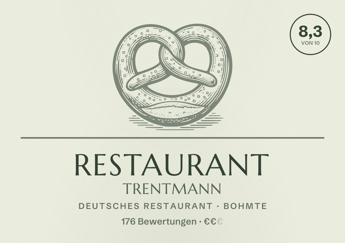 Illustriertes Poster von Restaurant Trentmann, Deutsches Restaurant in Bohmte: Bewertung 8,3 von 10 aus 176 Bewertungen, Preisniveau €€