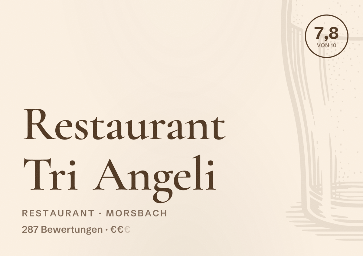 Illustriertes Poster von Restaurant Tri Angeli, Restaurant in Morsbach: Bewertung 7,8 von 10 aus 287 Bewertungen, Preisniveau €€