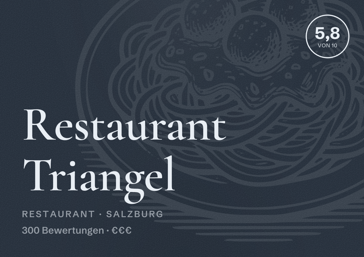 Illustriertes Poster von Restaurant Triangel, Restaurant in Salzburg: Bewertung 5,8 von 10 aus 300 Bewertungen, Preisniveau €€€