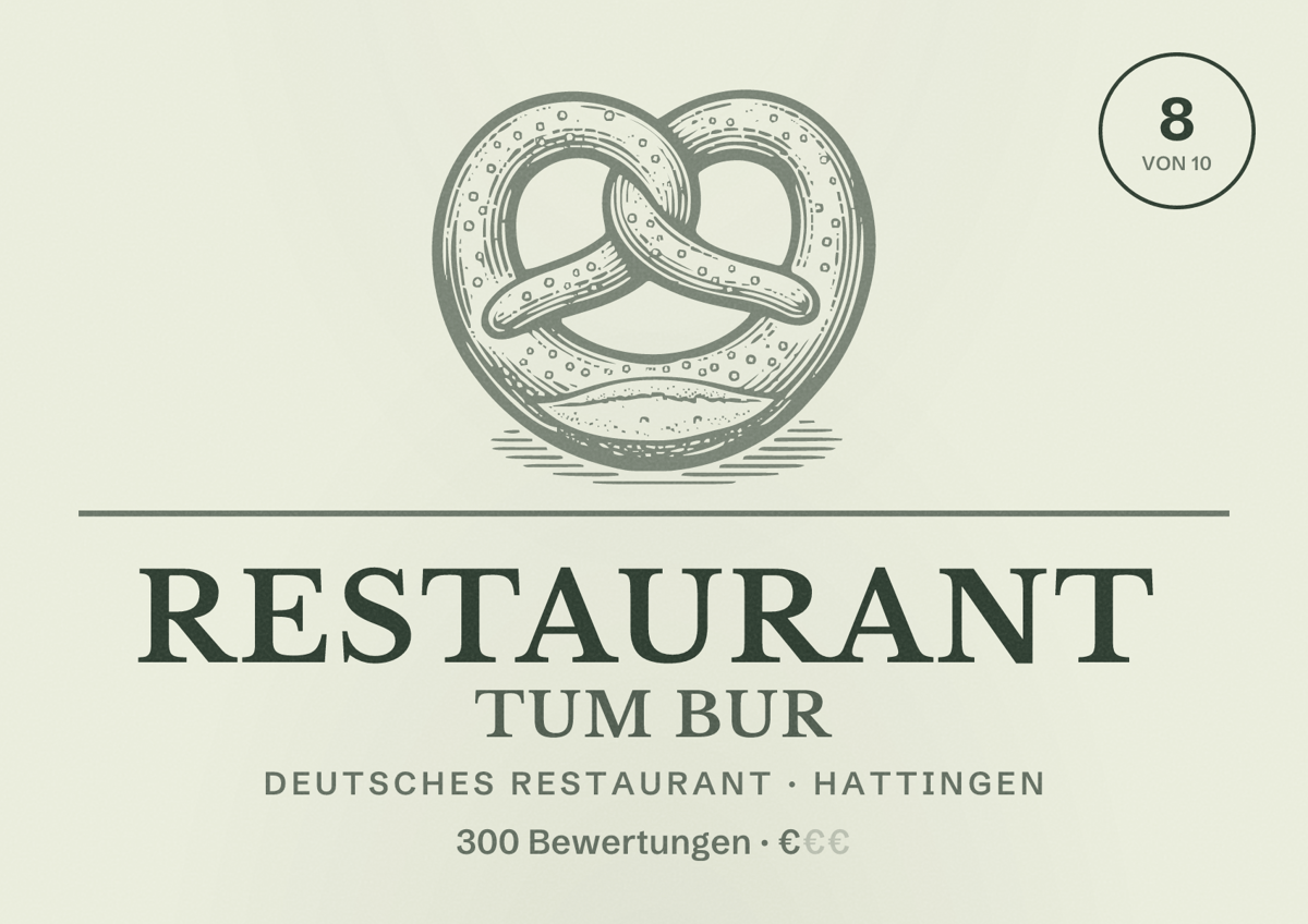 Illustriertes Poster von Restaurant Tum Bur, Deutsches Restaurant in Hattingen: Bewertung 8 von 10 aus 300 Bewertungen, Preisniveau €