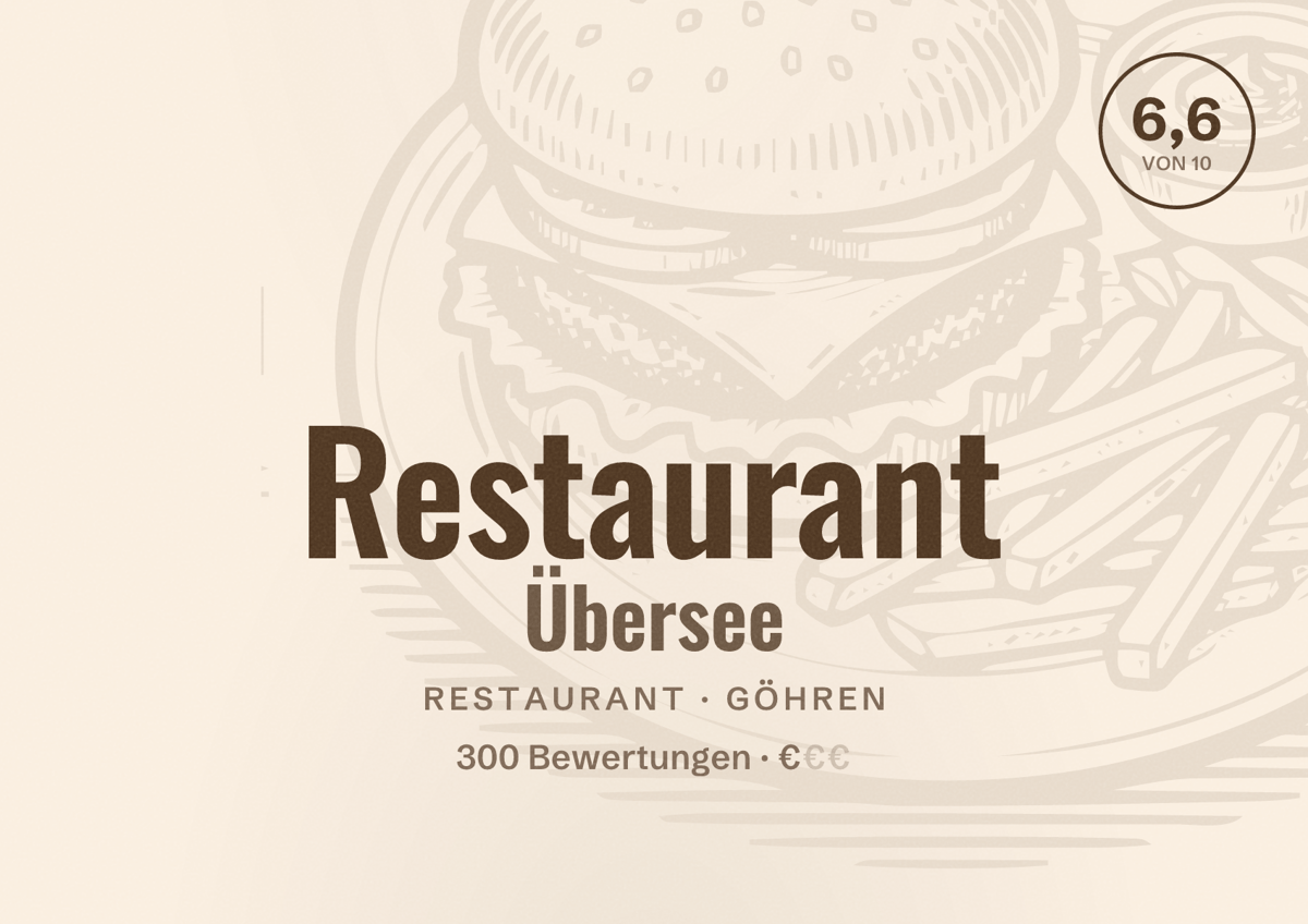 Illustriertes Poster von Restaurant Übersee, Restaurant in Göhren: Bewertung 6,6 von 10 aus 300 Bewertungen, Preisniveau €