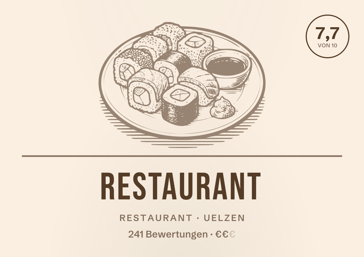 Illustriertes Poster von Restaurant, Restaurant in Uelzen: Bewertung 7,7 von 10 aus 241 Bewertungen, Preisniveau €€