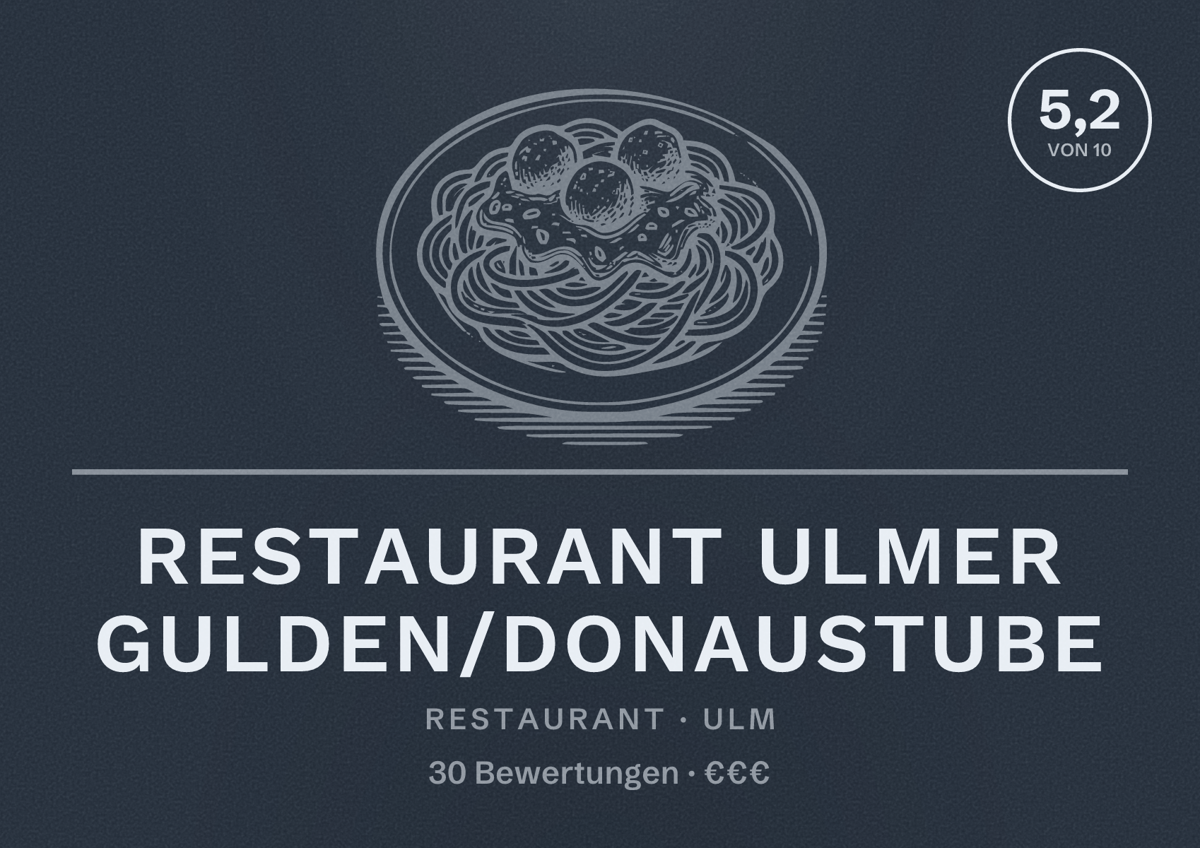 Illustriertes Poster von Restaurant Ulmer Gulden/Donaustube, Restaurant in Ulm: Bewertung 5,2 von 10 aus 30 Bewertungen, Preisniveau €€€