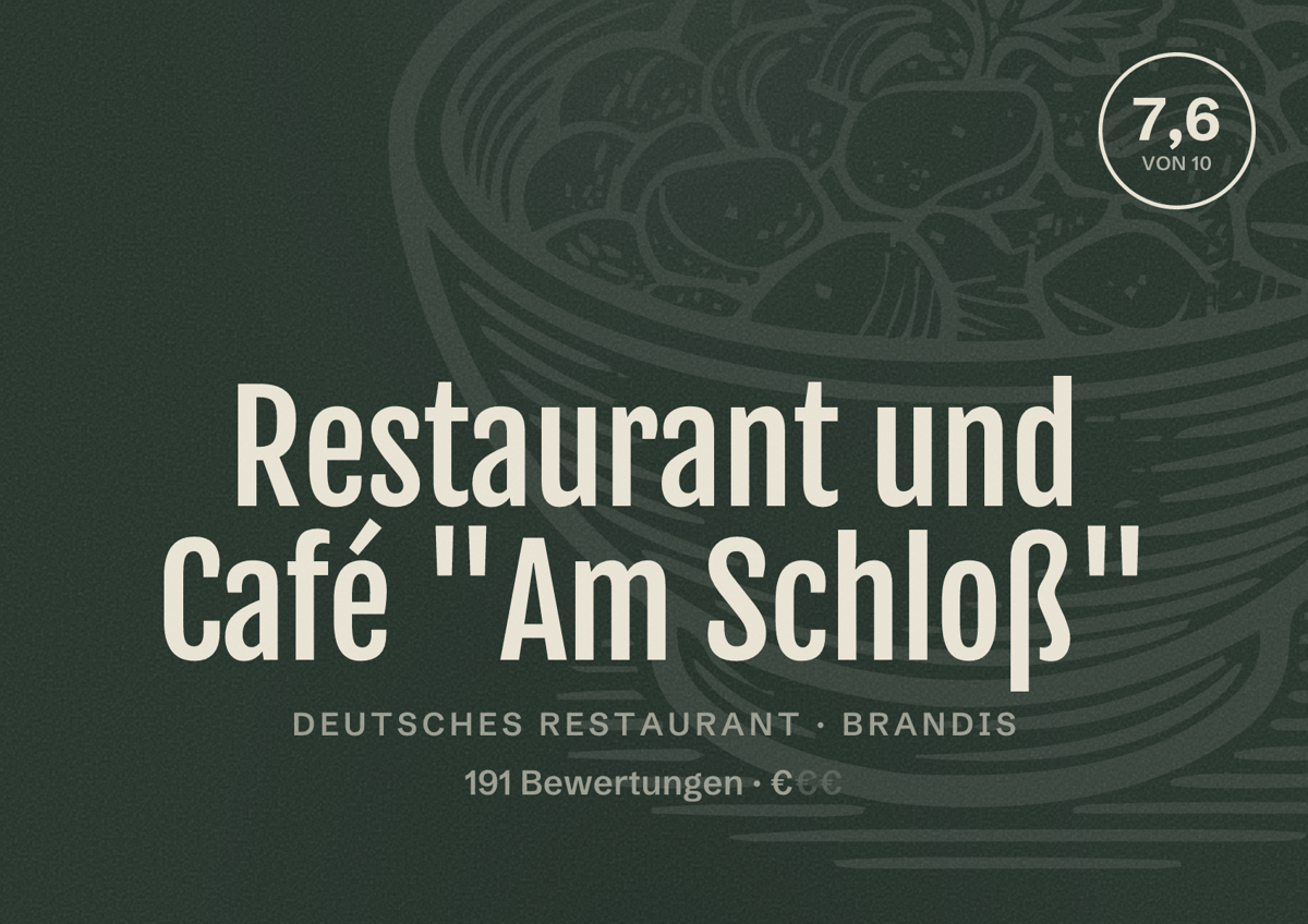 Illustriertes Poster von Restaurant und Café "Am Schloß", Deutsches Restaurant in Brandis: Bewertung 7,6 von 10 aus 191 Bewertungen, Preisniveau €