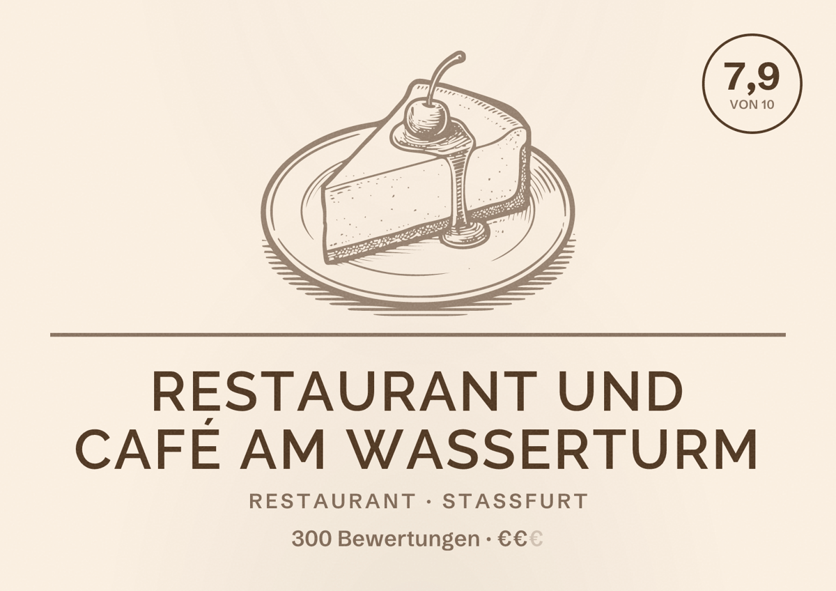 Illustriertes Poster von Restaurant und Café am Wasserturm, Restaurant in Staßfurt: Bewertung 7,9 von 10 aus 300 Bewertungen, Preisniveau €€