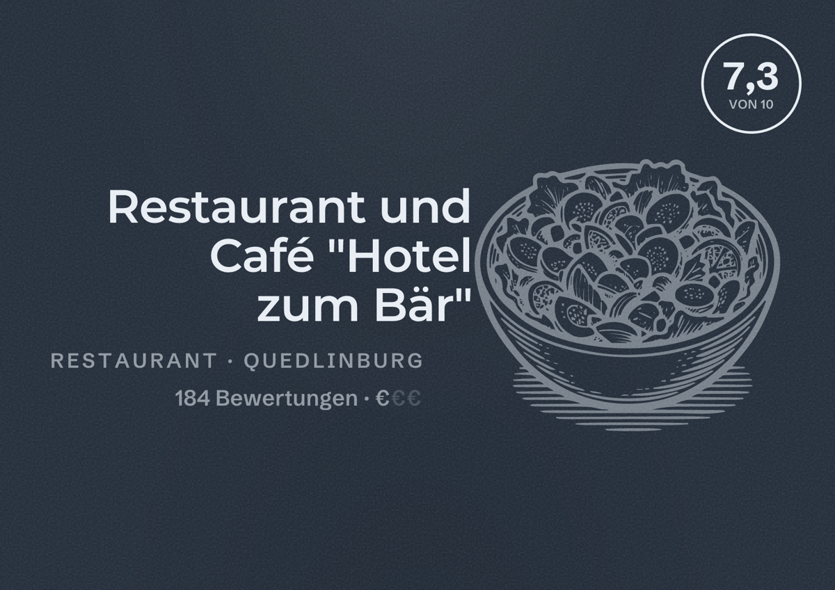 Illustriertes Poster von Restaurant und Café "Hotel zum Bär", Restaurant in Quedlinburg: Bewertung 7,3 von 10 aus 184 Bewertungen, Preisniveau €