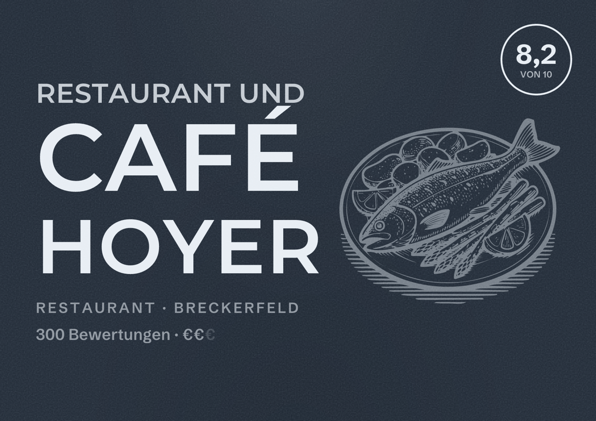 Illustriertes Poster von Restaurant und Café Hoyer, Restaurant in Breckerfeld: Bewertung 8,2 von 10 aus 300 Bewertungen, Preisniveau €€