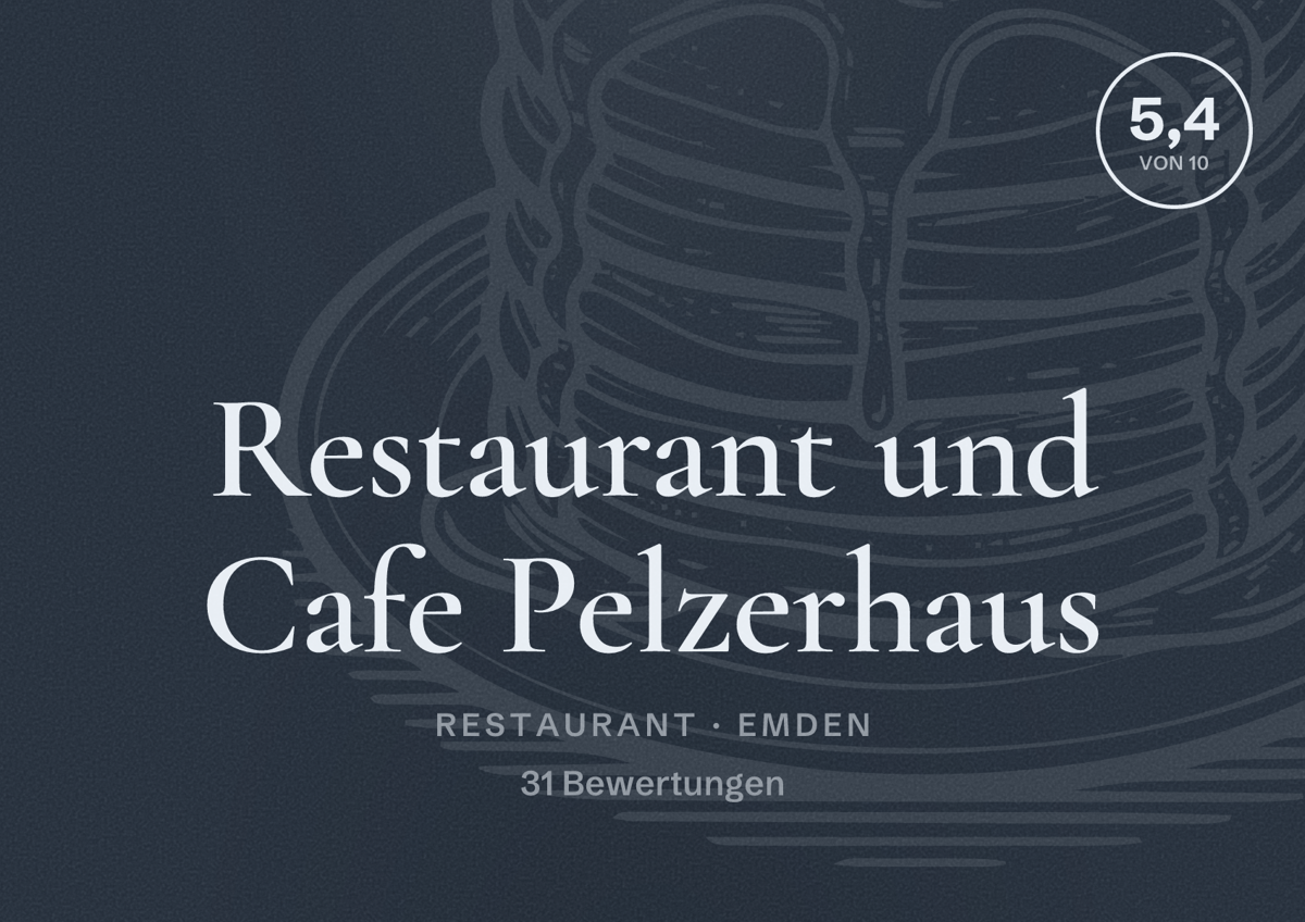 Illustriertes Poster von Restaurant und Cafe Pelzerhaus, Restaurant in Emden: Bewertung 5,4 von 10 aus 31 Bewertungen