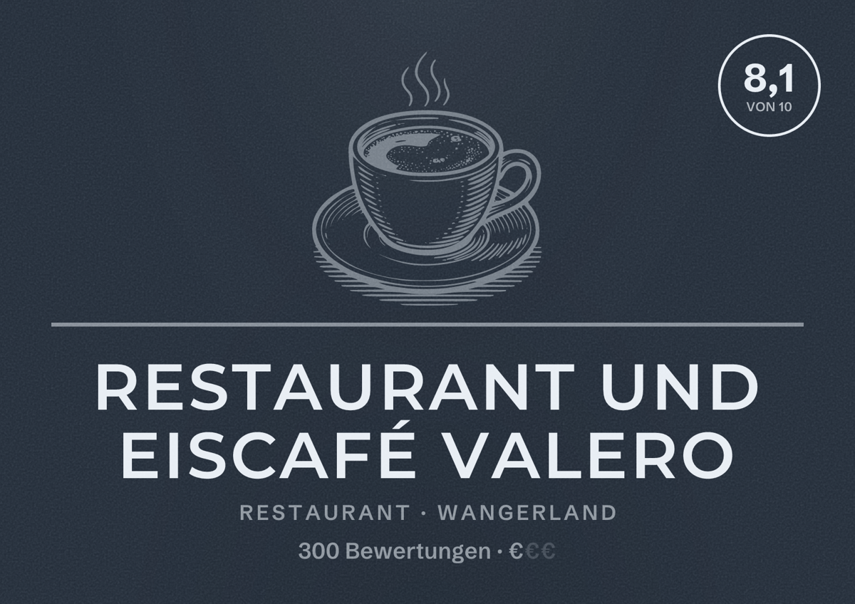 Illustriertes Poster von Restaurant und Eiscafé Valero, Restaurant in Wangerland: Bewertung 8,1 von 10 aus 300 Bewertungen, Preisniveau €