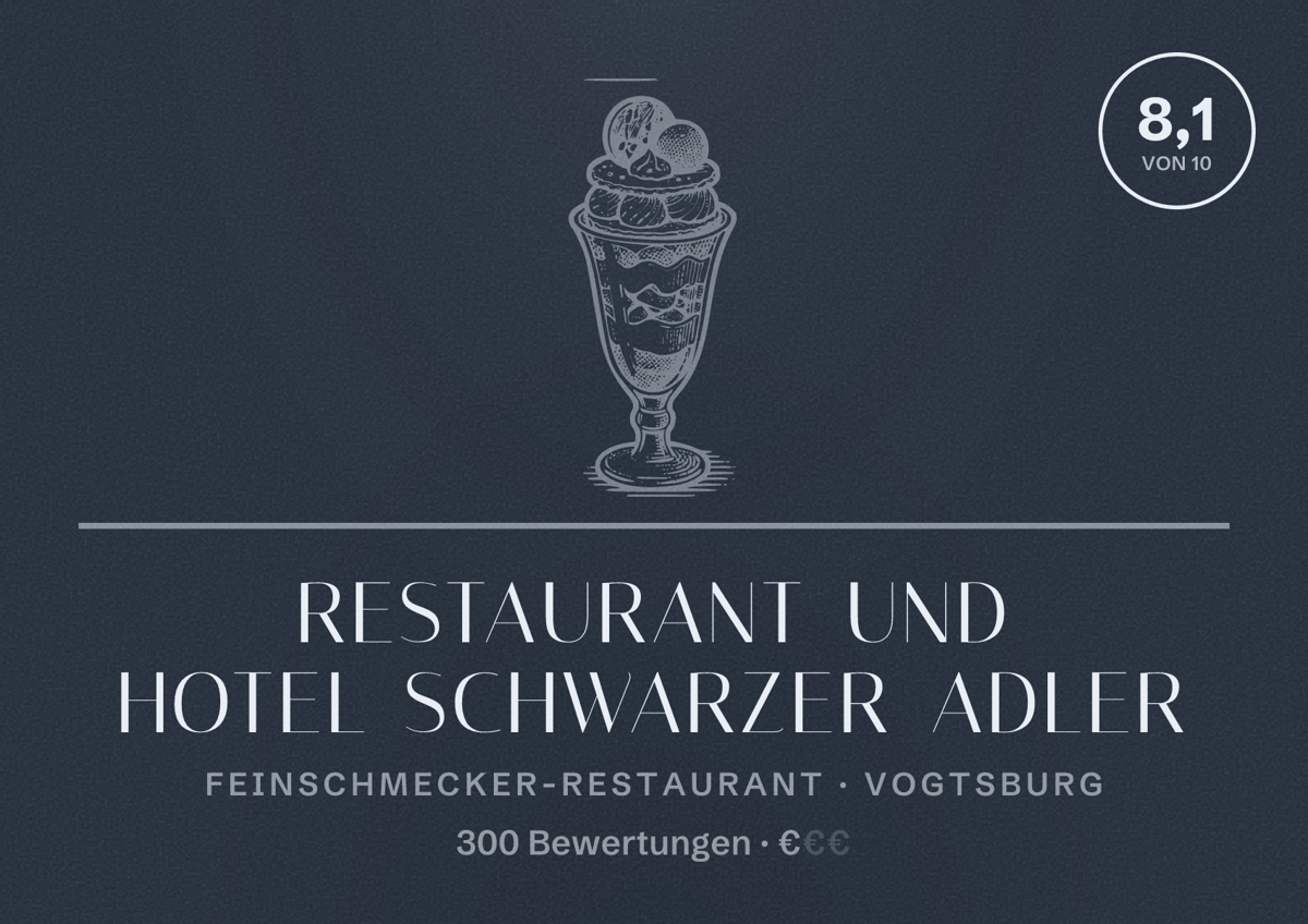 Illustriertes Poster von Restaurant und Hotel Schwarzer Adler, Feinschmecker-Restaurant in Vogtsburg: Bewertung 8,1 von 10 aus 300 Bewertungen, Preisniveau €