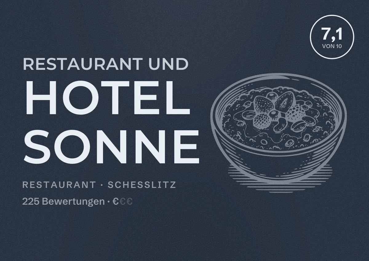 Illustriertes Poster von Restaurant und Hotel Sonne, Restaurant in Scheßlitz: Bewertung 7,1 von 10 aus 225 Bewertungen, Preisniveau €