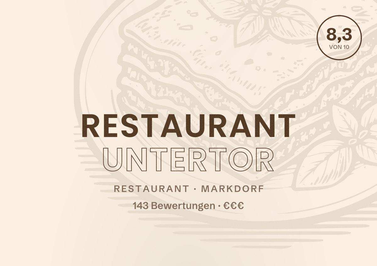 Illustriertes Poster von Restaurant Untertor, Restaurant in Markdorf: Bewertung 8,3 von 10 aus 143 Bewertungen, Preisniveau €€€