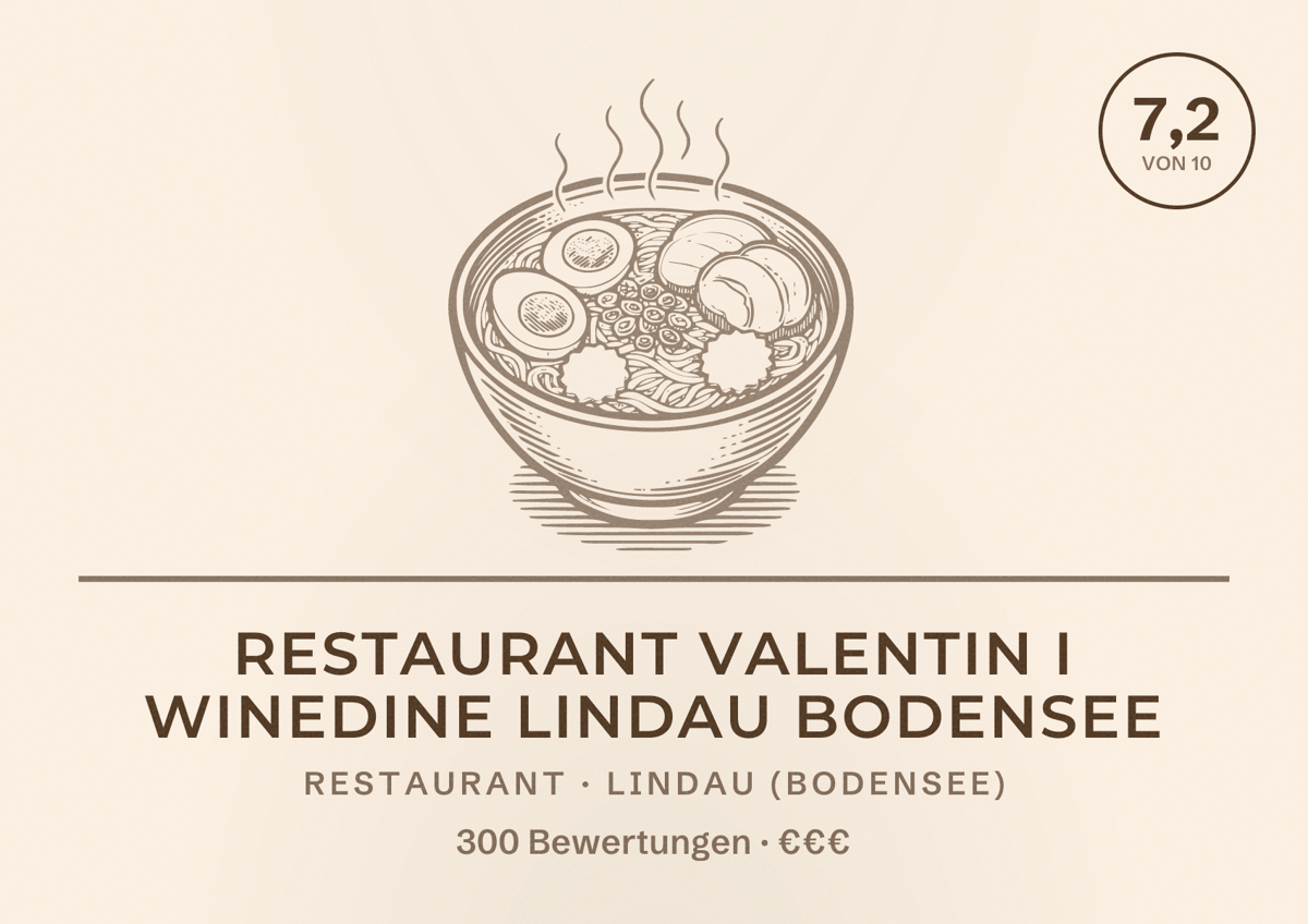 Illustriertes Poster von Restaurant valentin I wineDine Lindau Bodensee, Restaurant in Lindau (Bodensee): Bewertung 7,2 von 10 aus 300 Bewertungen, Preisniveau €€€