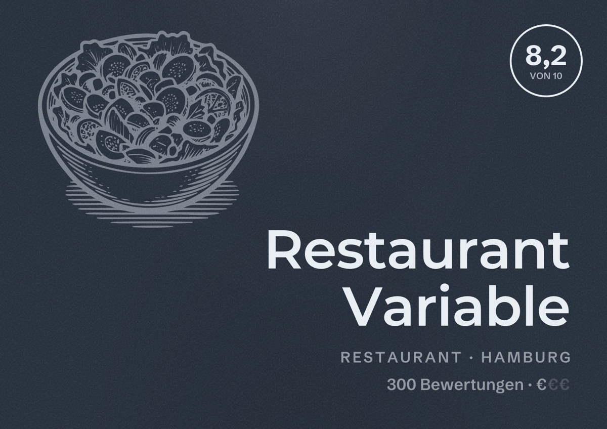 Illustriertes Poster von Restaurant Variable, Restaurant in Hamburg: Bewertung 8,2 von 10 aus 300 Bewertungen, Preisniveau €