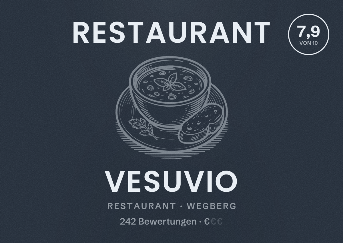 Illustriertes Poster von Restaurant Vesuvio, Restaurant in Wegberg: Bewertung 7,9 von 10 aus 242 Bewertungen, Preisniveau €