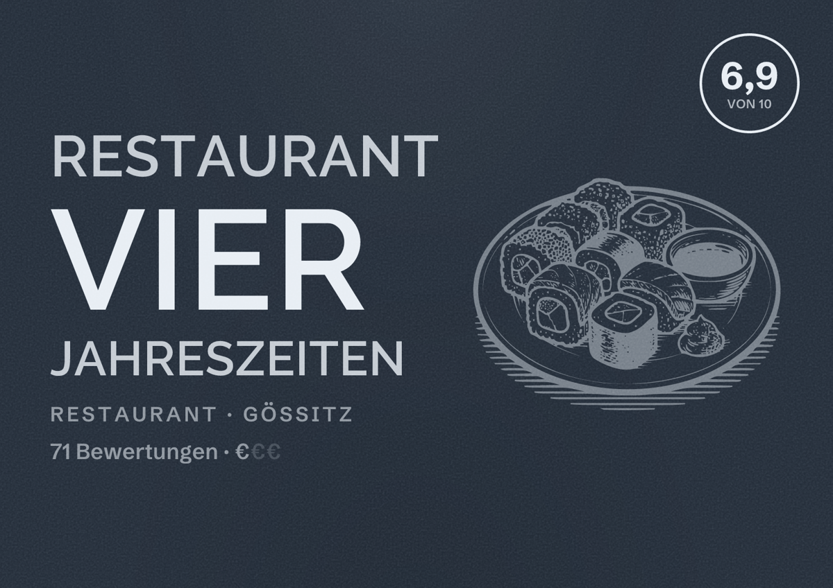 Illustriertes Poster von Restaurant Vier Jahreszeiten, Restaurant in Gössitz: Bewertung 6,9 von 10 aus 71 Bewertungen, Preisniveau €