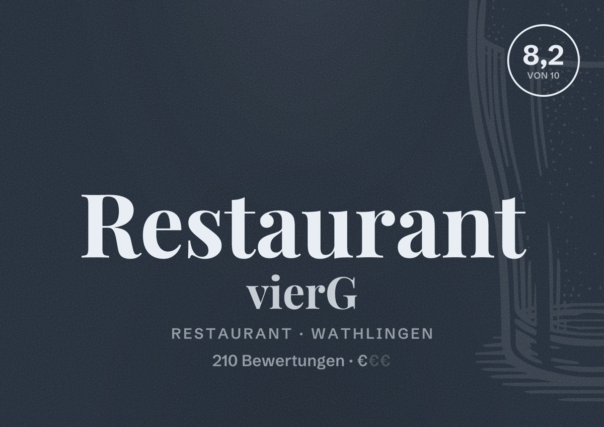 Illustriertes Poster von Restaurant vierG, Restaurant in Wathlingen: Bewertung 8,2 von 10 aus 210 Bewertungen, Preisniveau €