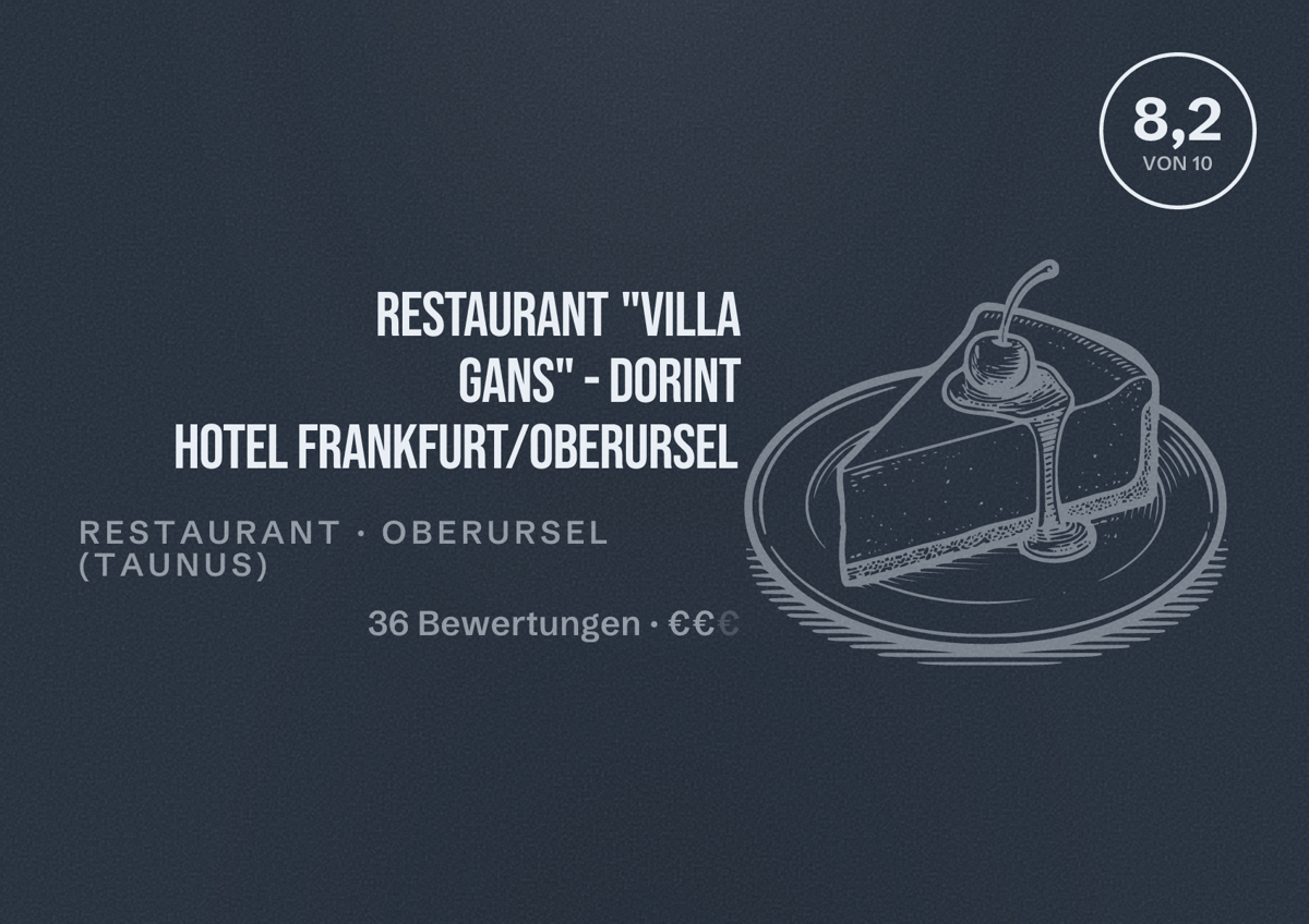 Illustriertes Poster von Restaurant "Villa Gans" - Dorint Hotel Frankfurt/Oberursel, Restaurant in Oberursel (Taunus): Bewertung 8,2 von 10 aus 36 Bewertungen, Preisniveau €€