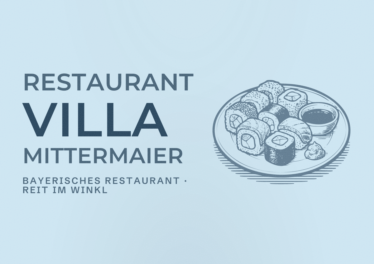 Illustriertes Poster von Restaurant Villa Mittermaier, Bayerisches Restaurant in Reit im Winkl