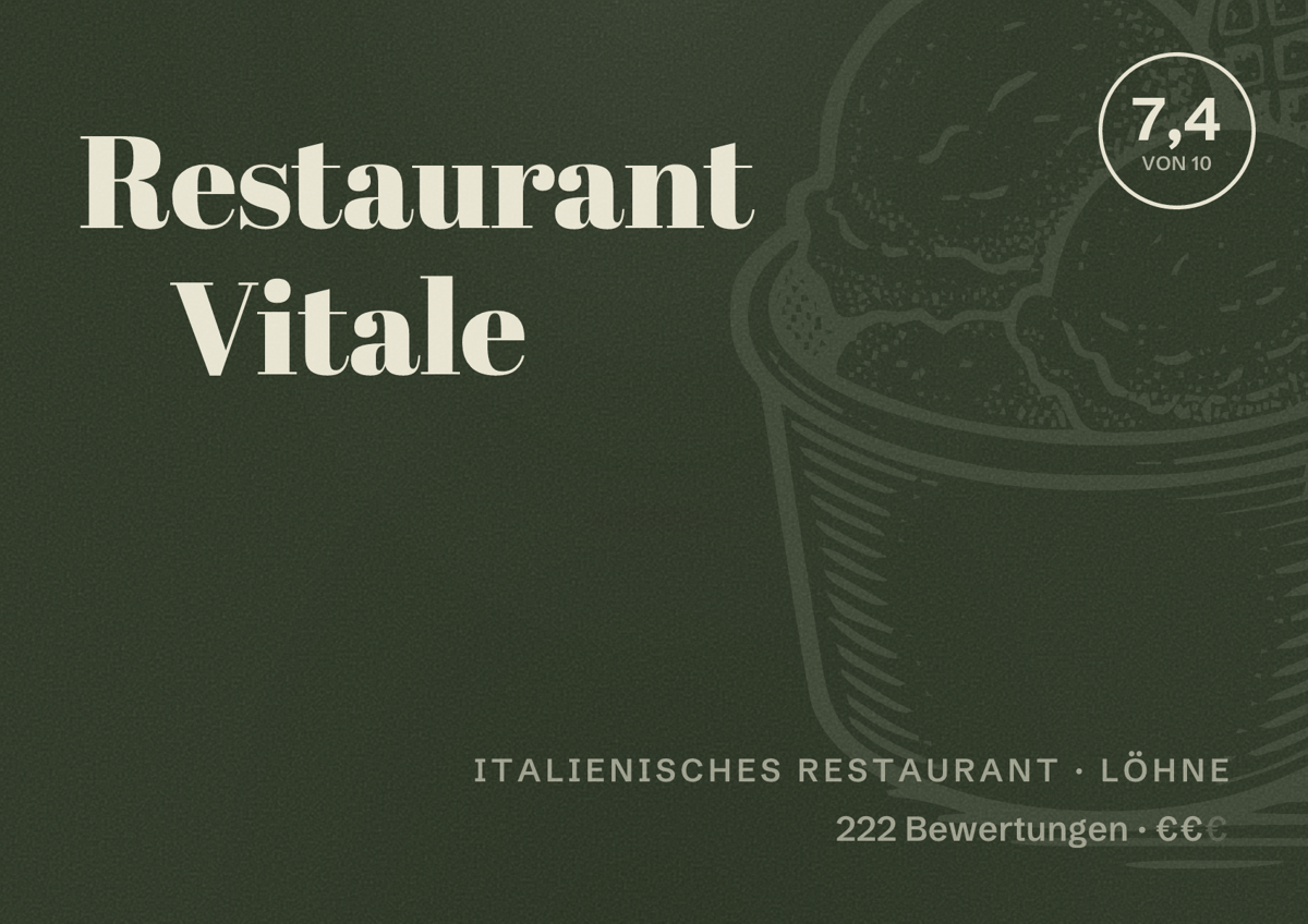 Illustriertes Poster von Restaurant Vitale, Italienisches Restaurant in Löhne: Bewertung 7,4 von 10 aus 222 Bewertungen, Preisniveau €€