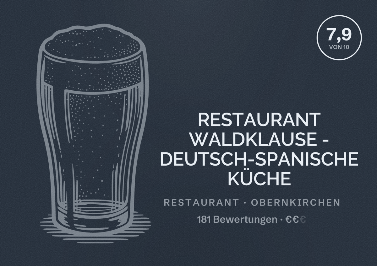Illustriertes Poster von RESTAURANT WALDKLAUSE - DEUTSCH-SPANISCHE KÜCHE, Restaurant in Obernkirchen: Bewertung 7,9 von 10 aus 181 Bewertungen, Preisniveau €€