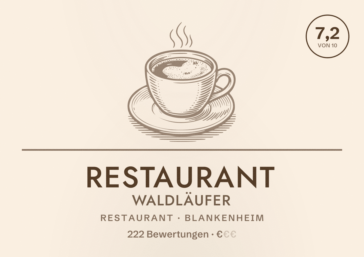 Illustriertes Poster von Restaurant Waldläufer, Restaurant in Blankenheim: Bewertung 7,2 von 10 aus 222 Bewertungen, Preisniveau €