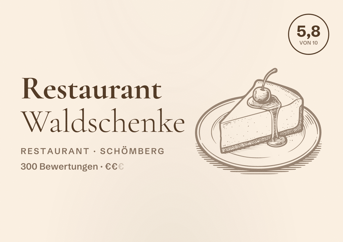 Illustriertes Poster von Restaurant Waldschenke, Restaurant in Schömberg: Bewertung 5,8 von 10 aus 300 Bewertungen, Preisniveau €€