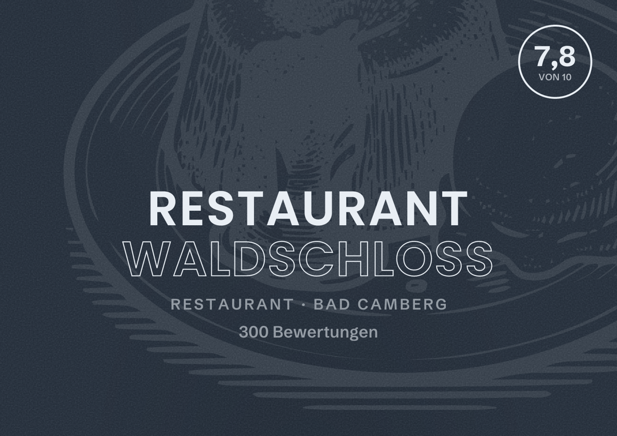 Illustriertes Poster von Restaurant Waldschloss, Restaurant in Bad Camberg: Bewertung 7,8 von 10 aus 300 Bewertungen