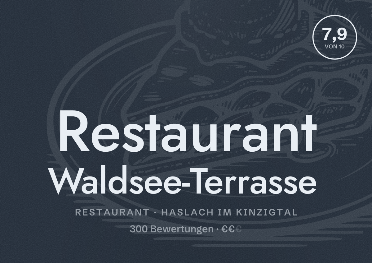 Illustriertes Poster von Restaurant Waldsee-Terrasse, Restaurant in Haslach im Kinzigtal: Bewertung 7,9 von 10 aus 300 Bewertungen, Preisniveau €€