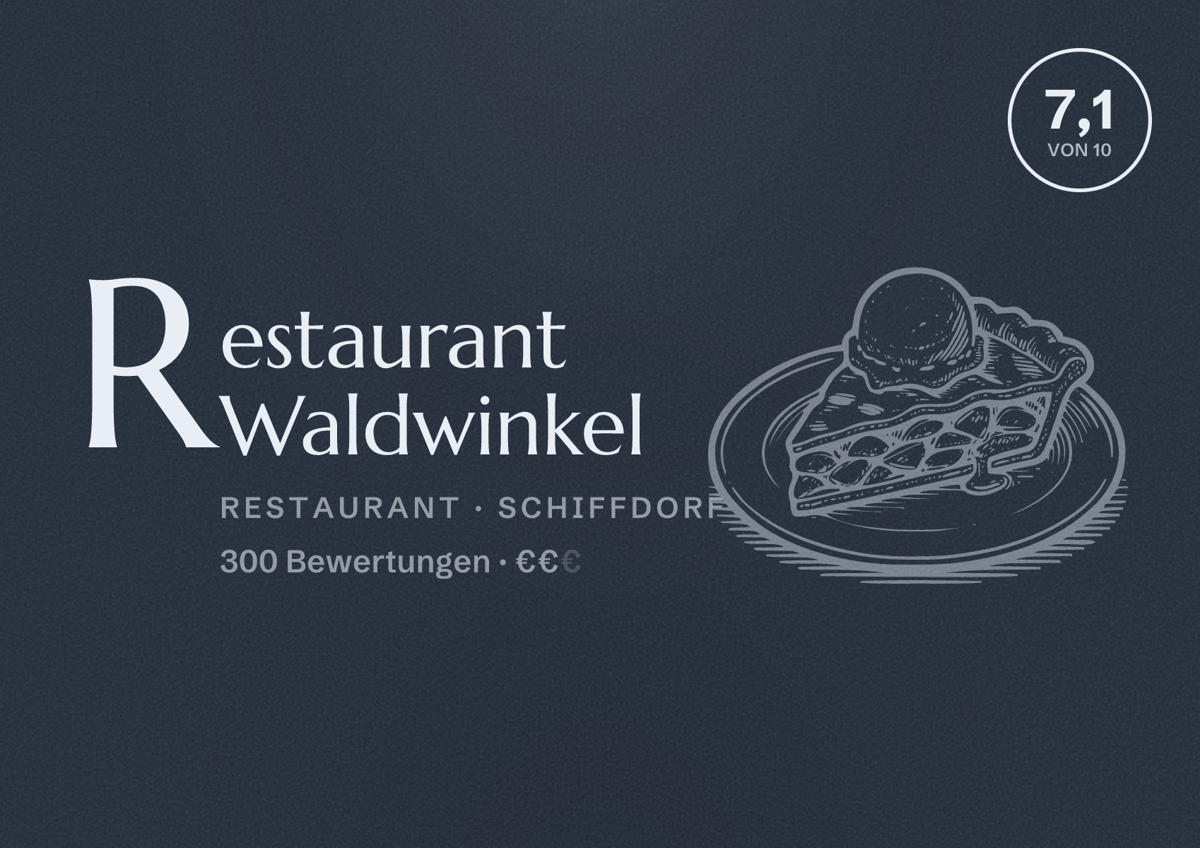 Illustriertes Poster von Restaurant Waldwinkel, Restaurant in Schiffdorf: Bewertung 7,1 von 10 aus 300 Bewertungen, Preisniveau €€