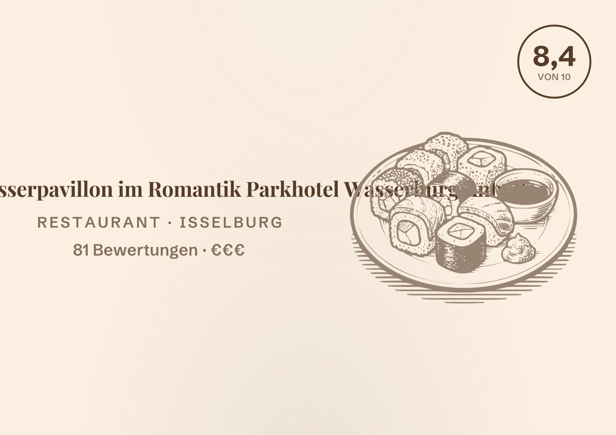 Illustriertes Poster von Restaurant Wasserpavillon im Romantik Parkhotel Wasserburg Anholt, Restaurant in Isselburg: Bewertung 8,4 von 10 aus 81 Bewertungen, Preisniveau €€€