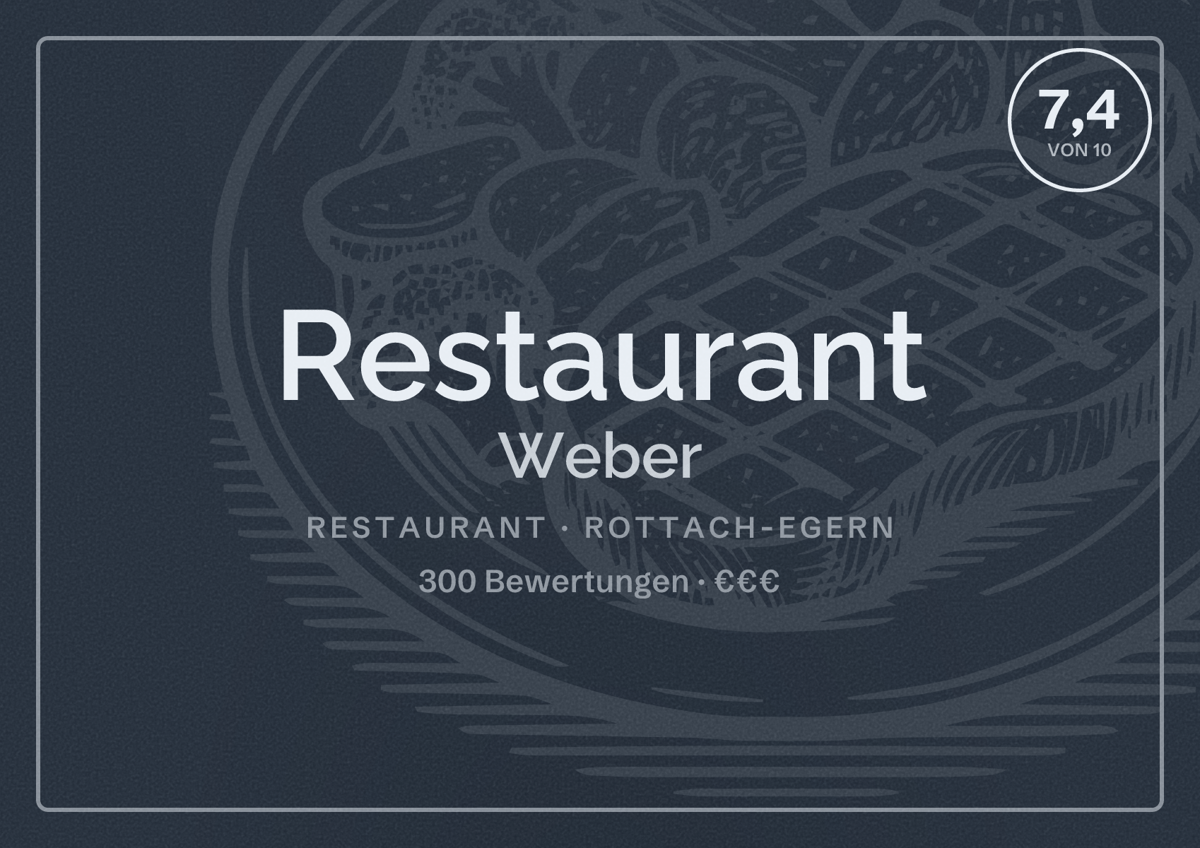 Illustriertes Poster von Restaurant Weber, Restaurant in Rottach-Egern: Bewertung 7,4 von 10 aus 300 Bewertungen, Preisniveau €€€