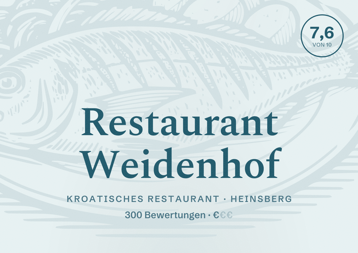 Illustriertes Poster von Restaurant Weidenhof, Kroatisches Restaurant in Heinsberg: Bewertung 7,6 von 10 aus 300 Bewertungen, Preisniveau €