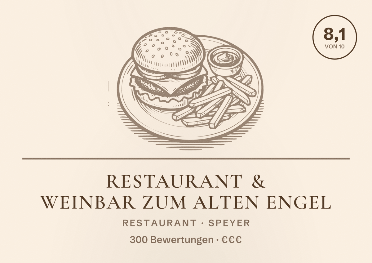 Illustriertes Poster von Restaurant & Weinbar zum alten Engel, Restaurant in Speyer: Bewertung 8,1 von 10 aus 300 Bewertungen, Preisniveau €€€