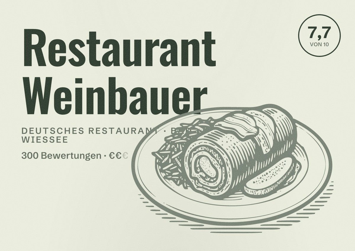 Illustriertes Poster von Restaurant Weinbauer, Deutsches Restaurant in Bad Wiessee: Bewertung 7,7 von 10 aus 300 Bewertungen, Preisniveau €€