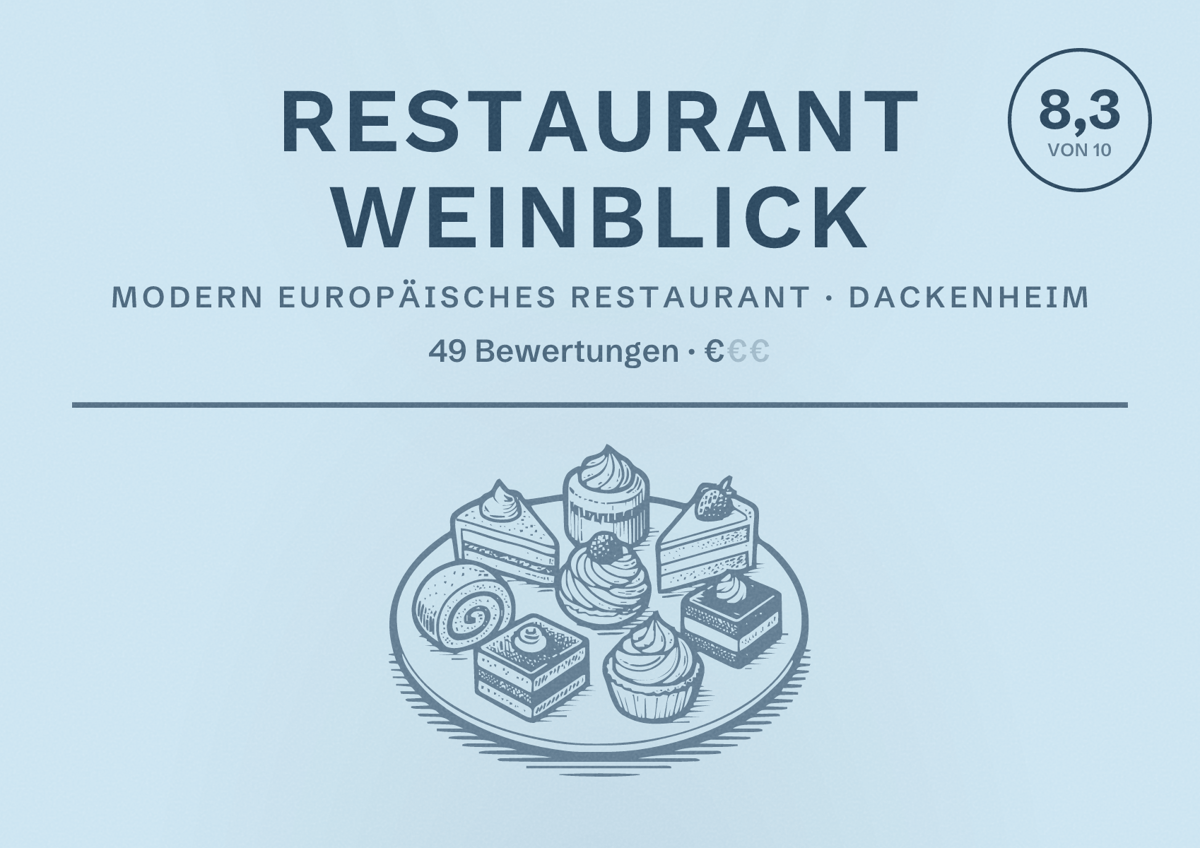 Illustriertes Poster von Restaurant Weinblick, Modern europäisches Restaurant in Dackenheim: Bewertung 8,3 von 10 aus 49 Bewertungen, Preisniveau €