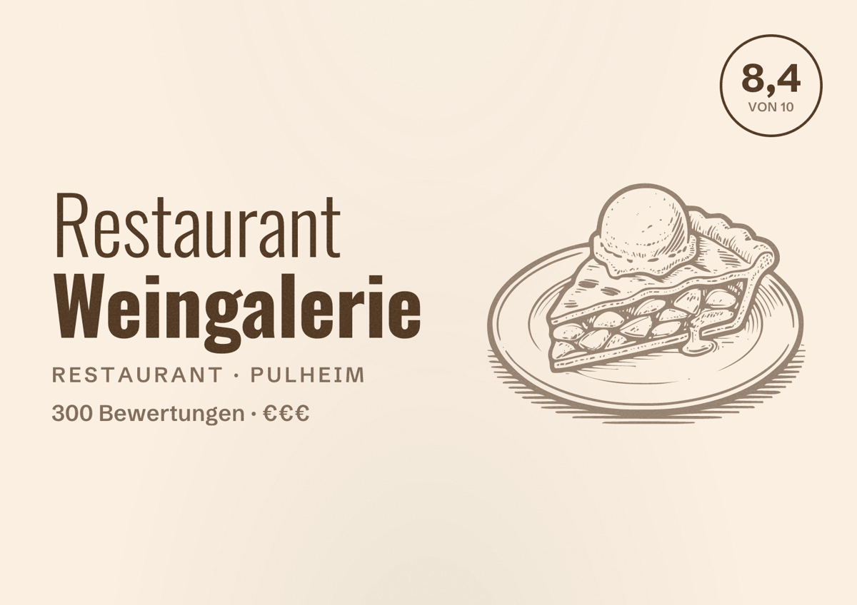 Illustriertes Poster von Restaurant Weingalerie, Restaurant in Pulheim: Bewertung 8,4 von 10 aus 300 Bewertungen, Preisniveau €€€