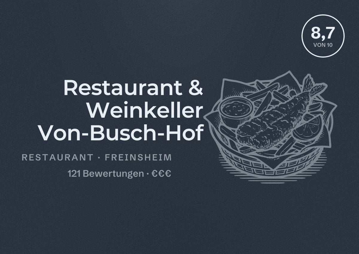 Illustriertes Poster von Restaurant & Weinkeller Von-Busch-Hof, Restaurant in Freinsheim: Bewertung 8,7 von 10 aus 121 Bewertungen, Preisniveau €€€